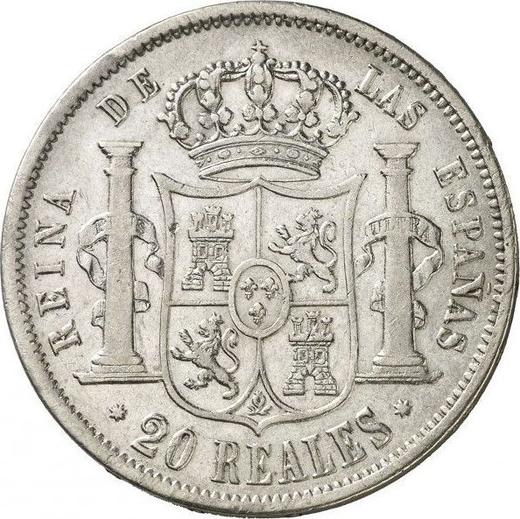 Реверс монеты - 20 реалов 1858 года Семиконечные звёзды - цена серебряной монеты - Испания, Изабелла II