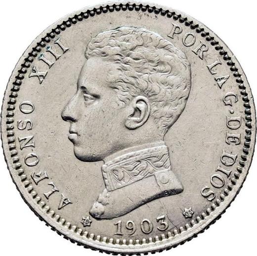 Аверс монеты - 1 песета 1903 года SMV - цена серебряной монеты - Испания, Альфонсо XIII