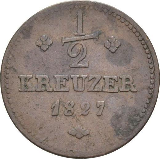 Реверс монеты - 1/2 крейцера 1827 года - цена  монеты - Гессен-Кассель, Вильгельм II