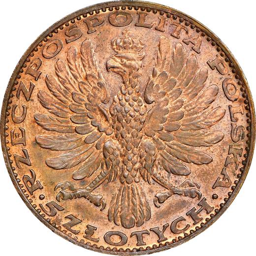 Anverso Pruebas 5 eslotis 1928 "Nuestra Señora de Częstochowa" Bronce - valor de la moneda  - Polonia, Segunda República