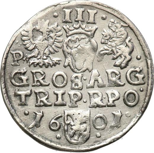 Реверс монеты - Трояк (3 гроша) 1601 года P "Познаньский монетный двор" "P" рядом с орлом - цена серебряной монеты - Польша, Сигизмунд III Ваза