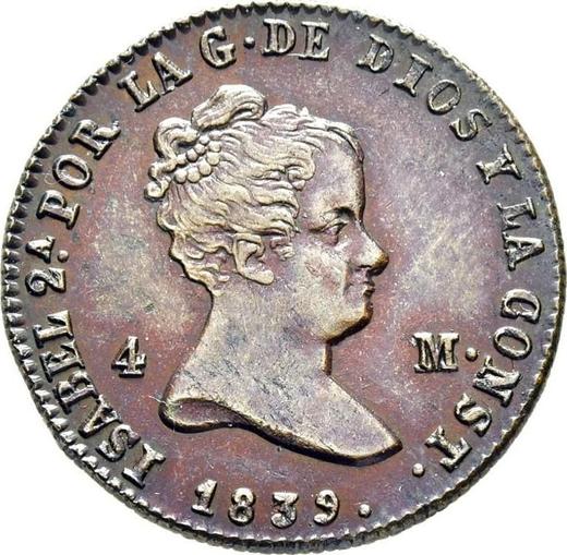 Аверс монеты - 4 мараведи 1839 года - цена  монеты - Испания, Изабелла II