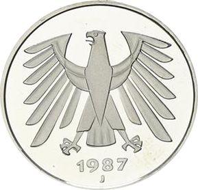 Reverse 5 Mark 1987 J -  Coin Value - Germany, FRG