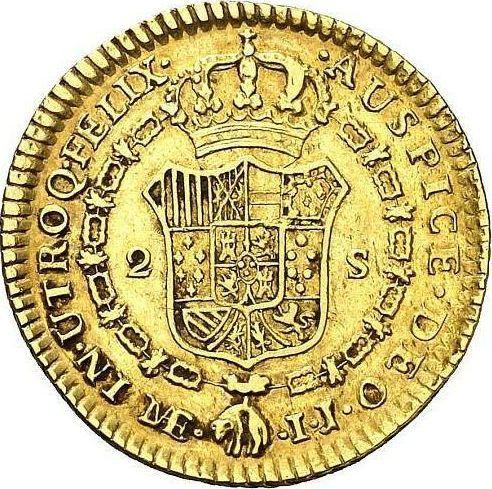 Rewers monety - 2 escudo 1792 IJ - cena złotej monety - Peru, Karol IV