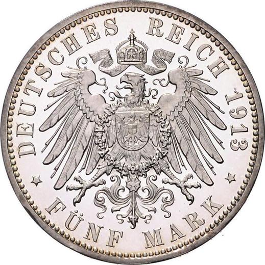Reverso 5 marcos 1913 J "Hamburg" - valor de la moneda de plata - Alemania, Imperio alemán
