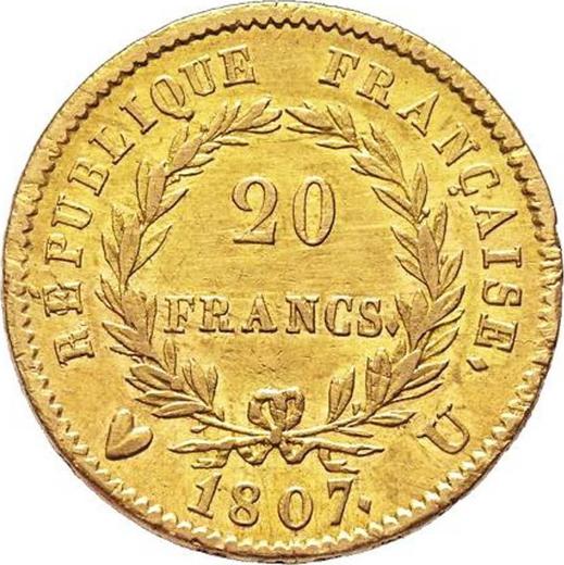 Reverse 20 Francs 1807 U "Type 1806-1807" Turin - France, Napoleon I