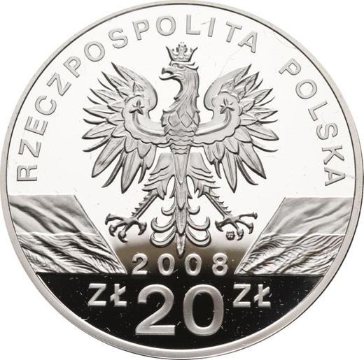 Anverso 20 eslotis 2008 MW NR "Halcón peregrino" - valor de la moneda de plata - Polonia, República moderna