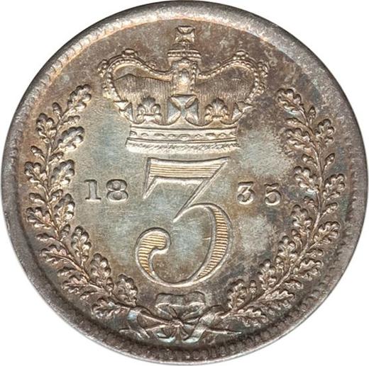Reverso 3 peniques 1835 "Maundy" - valor de la moneda de plata - Gran Bretaña, Guillermo IV