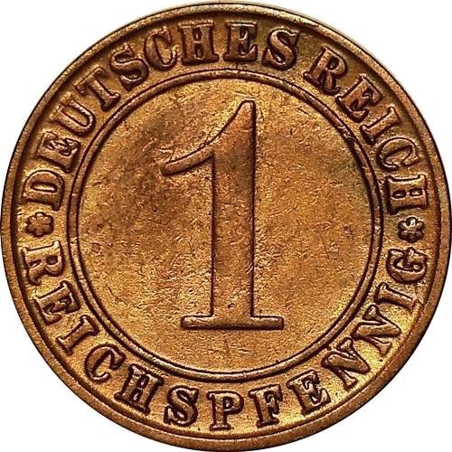 Аверс монеты - 1 рейхспфенниг 1924 года G - цена  монеты - Германия, Bеймарская республика