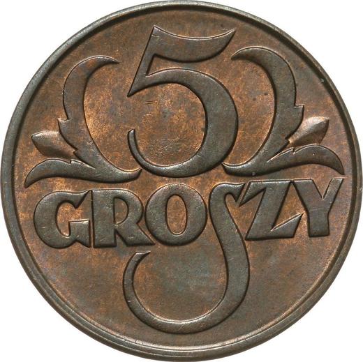 Реверс монеты - 5 грошей 1931 года WJ - цена  монеты - Польша, II Республика