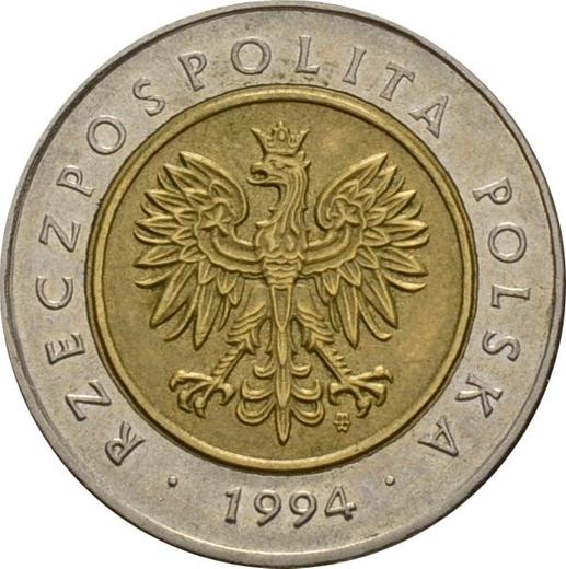 Obverse 5 Zlotych 1994 MW "Type 1994-2019" - Poland, III Republic after denomination