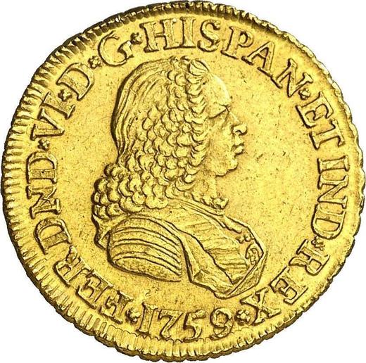 Anverso 2 escudos 1759 NR J - valor de la moneda de oro - Colombia, Fernando VI