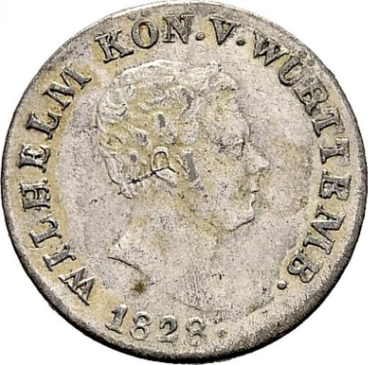 Anverso 3 kreuzers 1828 - valor de la moneda de plata - Wurtemberg, Guillermo I