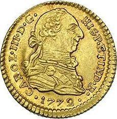 Аверс монеты - 1 эскудо 1772 года P JS - цена золотой монеты - Колумбия, Карл III