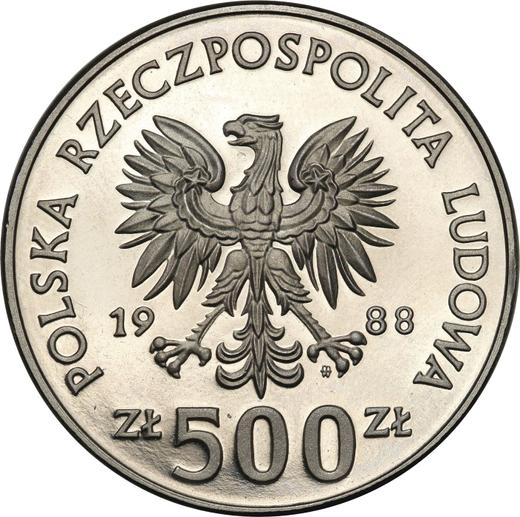 Obverse Pattern 500 Zlotych 1988 MW ET "XIV World Cup FIFA - Italy 1990" Nickel -  Coin Value - Poland, Peoples Republic