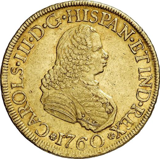 Аверс монеты - 8 эскудо 1760 года PN J - цена золотой монеты - Колумбия, Карл III