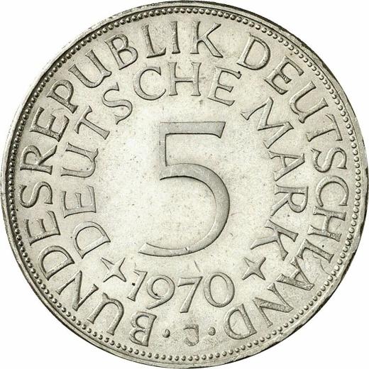 Аверс монеты - 5 марок 1970 года J - цена серебряной монеты - Германия, ФРГ
