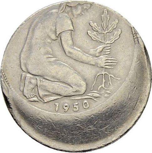 Реверс монеты - 50 пфеннигов 1949-2001 года Смещение штемпеля - цена  монеты - Германия, ФРГ
