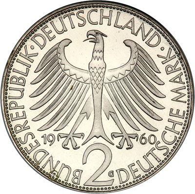 Reverso 2 marcos 1960 G "Max Planck" - valor de la moneda  - Alemania, RFA