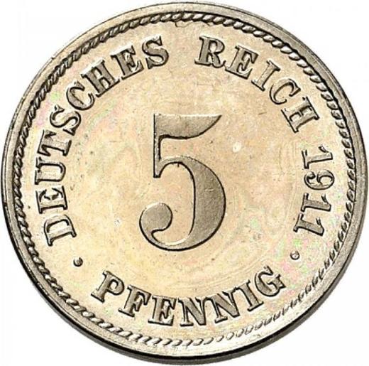 Аверс монеты - 5 пфеннигов 1911 года F "Тип 1890-1915" - цена  монеты - Германия, Германская Империя