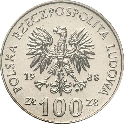 Anverso 100 eslotis 1988 MW "70 aniversario de la Sublevación de Gran Polonia" Cuproníquel - valor de la moneda  - Polonia, República Popular