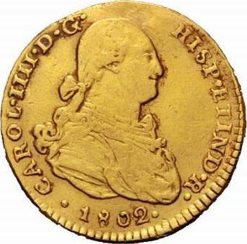 Anverso 2 escudos 1802 IJ - valor de la moneda de oro - Perú, Carlos IV