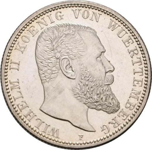 Аверс монеты - 2 марки 1907 года F "Вюртемберг" - цена серебряной монеты - Германия, Германская Империя
