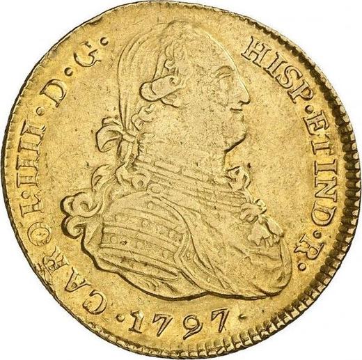 Awers monety - 4 escudo 1797 IJ - cena złotej monety - Peru, Karol IV