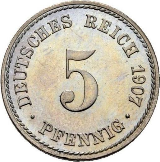 Anverso 5 Pfennige 1907 A "Tipo 1890-1915" - valor de la moneda  - Alemania, Imperio alemán