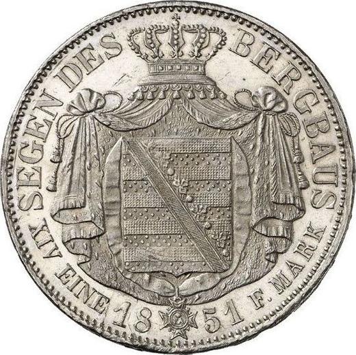 Реверс монеты - Талер 1851 года F "Горный" - цена серебряной монеты - Саксония-Альбертина, Фридрих Август II
