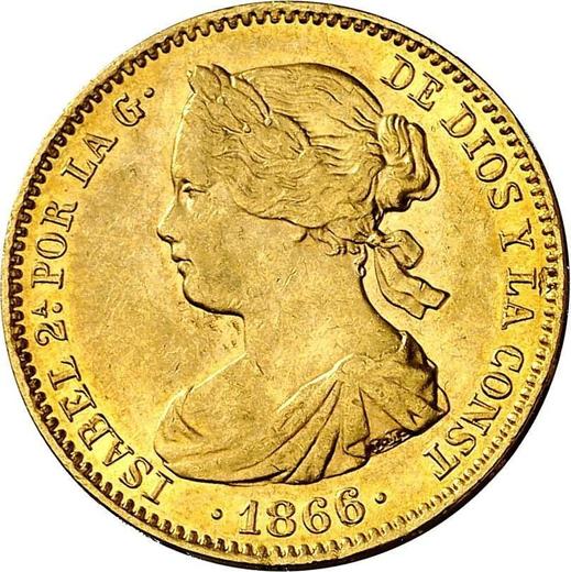 Аверс монеты - 10 эскудо 1866 года Семиконечные звёзды - цена золотой монеты - Испания, Изабелла II