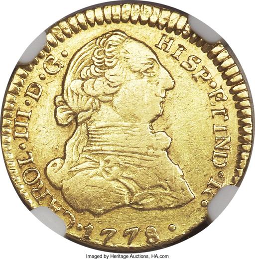 Awers monety - 1 escudo 1778 NG P - cena złotej monety - Gwatemala, Karol III