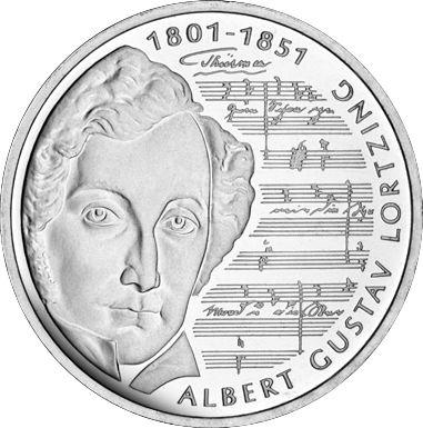 Аверс монеты - 10 марок 2001 года A "Альберт Лорцинг" - цена серебряной монеты - Германия, ФРГ