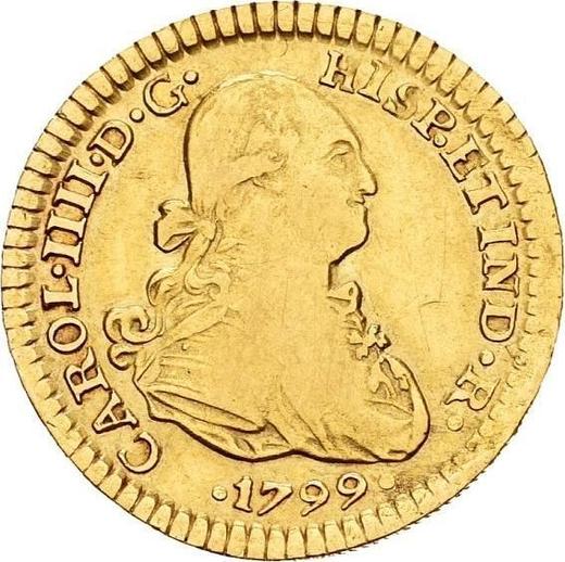 Awers monety - 1 escudo 1799 Mo FM - cena złotej monety - Meksyk, Karol IV