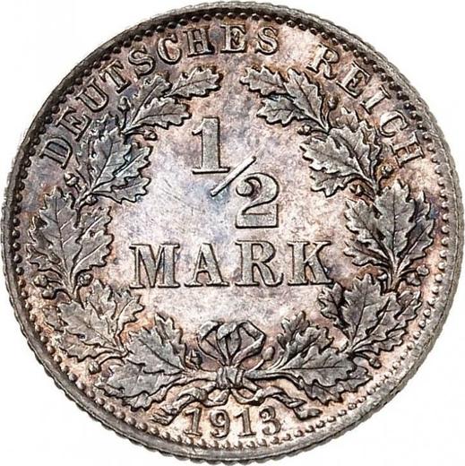 Аверс монеты - 1/2 марки 1913 года D "Тип 1905-1919" - цена серебряной монеты - Германия, Германская Империя