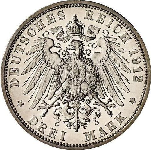 Реверс монеты - 3 марки 1912 года A "Пруссия" - цена серебряной монеты - Германия, Германская Империя