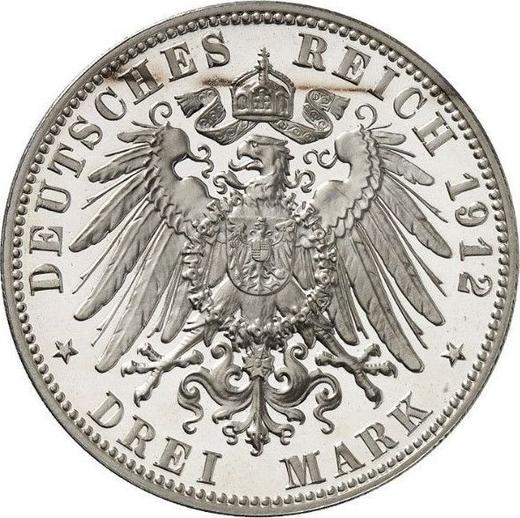 Реверс монеты - 3 марки 1912 года E "Саксония" - цена серебряной монеты - Германия, Германская Империя