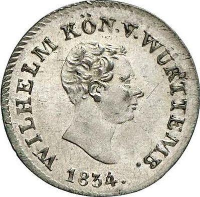 Anverso 3 kreuzers 1834 - valor de la moneda de plata - Wurtemberg, Guillermo I