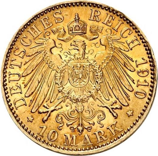 Reverso 10 marcos 1910 A "Prusia" - valor de la moneda de oro - Alemania, Imperio alemán