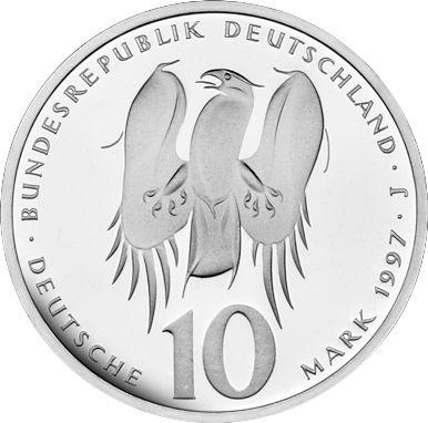 Реверс монеты - 10 марок 1997 года J "Меланхтон" - цена серебряной монеты - Германия, ФРГ