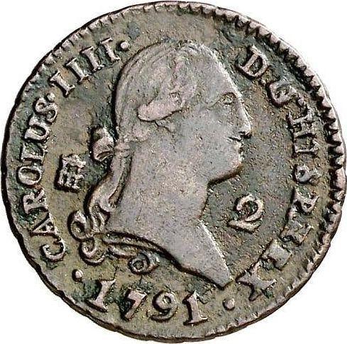 Аверс монеты - 2 мараведи 1791 года - цена  монеты - Испания, Карл IV