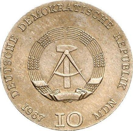 Реверс монеты - 10 марок 1967 года "Кольвиц" Латунь - цена  монеты - Германия, ГДР