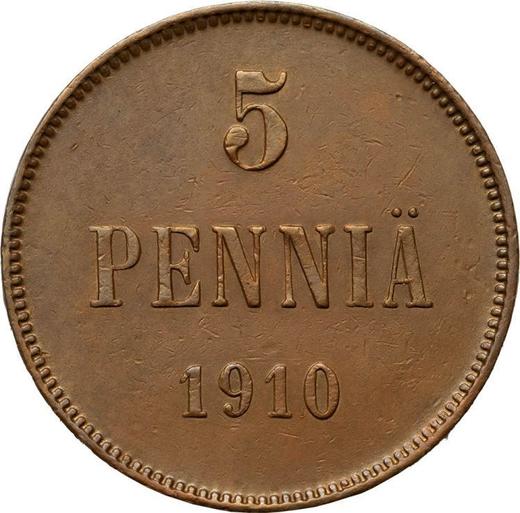 Реверс монеты - 5 пенни 1910 года - цена  монеты - Финляндия, Великое княжество
