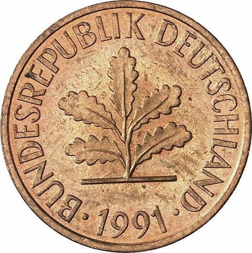 Реверс монеты - 2 пфеннига 1991 года G - цена  монеты - Германия, ФРГ
