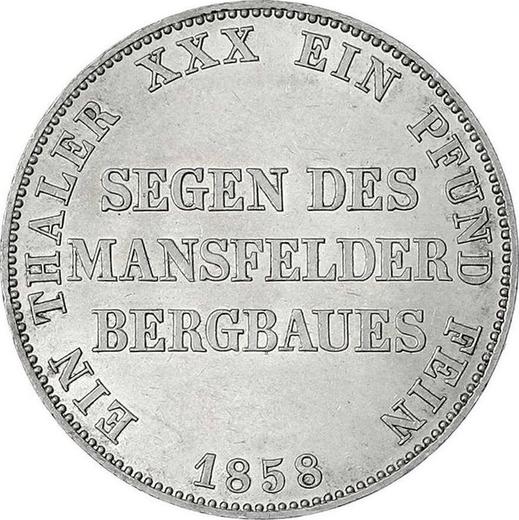 Reverso Tálero 1858 A "Minero" - valor de la moneda de plata - Prusia, Federico Guillermo IV