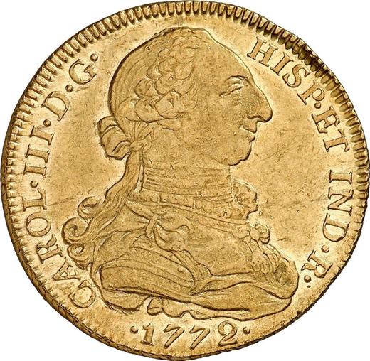 Anverso 8 escudos 1772 NR VJ - valor de la moneda de oro - Colombia, Carlos III