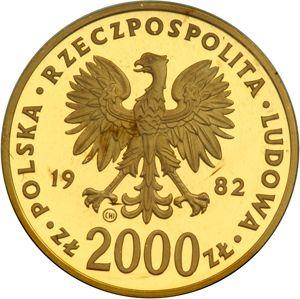 Аверс монеты - 2000 злотых 1982 года CHI SW "Иоанн Павел II" - цена золотой монеты - Польша, Народная Республика