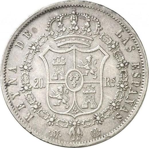 Reverso 20 reales 1838 M CL - valor de la moneda de plata - España, Isabel II