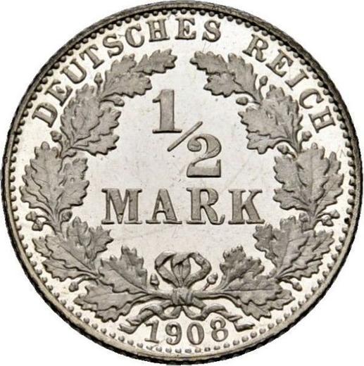 Аверс монеты - 1/2 марки 1908 года D "Тип 1905-1919" - цена серебряной монеты - Германия, Германская Империя