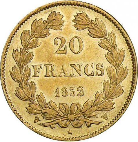 Rewers monety - 20 franków 1832 W "Typ 1832-1848" Lille - cena złotej monety - Francja, Ludwik Filip I